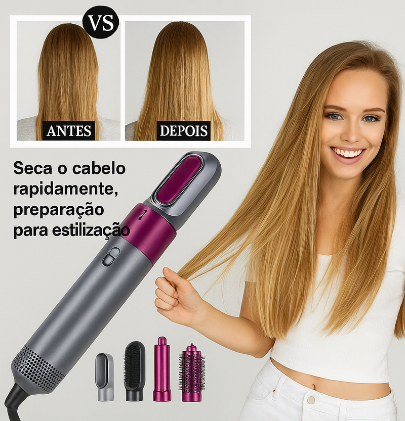 Escova Modeladora 5 em 1 – LumiHair Styler - Seu cabelo Liso ou Cacheado em Segundos